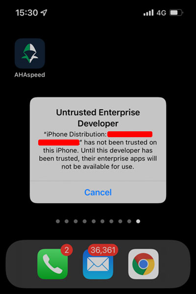 install AHAspeed iOS custom enterprise app - step 1